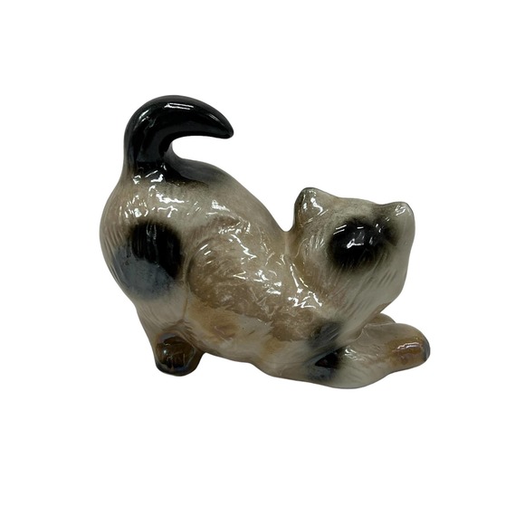 Ceramic Cat Kitten Stretching High Gloss and Weird Eyes - Picture 3 of 5
